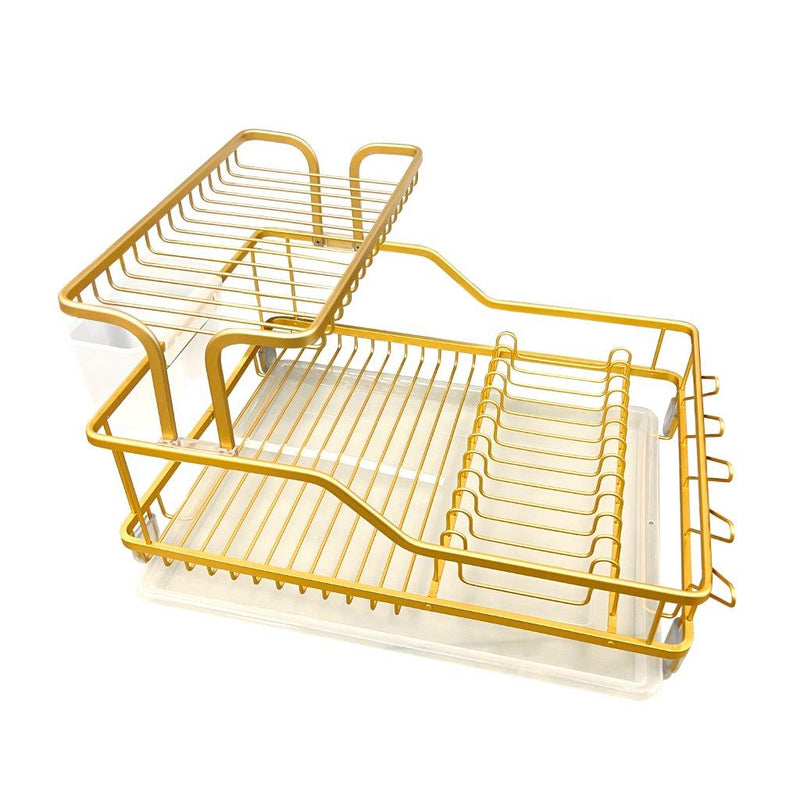 Metal Dish Drainer Rack Cutlery Storage Organizer Combo Water Drainer Tray