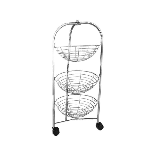 Iron Fruit Vegetable Trolley 3 Tier Wheels Kitchen Storage Shelf Chrome Finish 32*32*14 cm