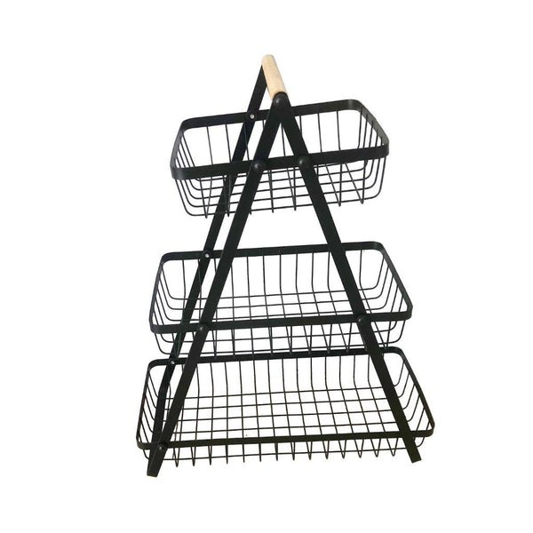 Cotemporary Style Portable Metal Two Tier Fruit and Vegetable Storage Basket Timber Handle 30*18*33 cm