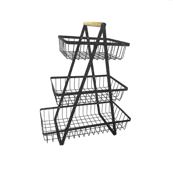 Kitchen Storage Portable Metal 3 Tier Fruit and Vegetable Storage Basket Timber Handle 40*18*49 cm