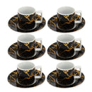 Ceramic Coffee Cup and Saucer Set of 6 Pcs Abstract Print Design 100 ml 12 cm