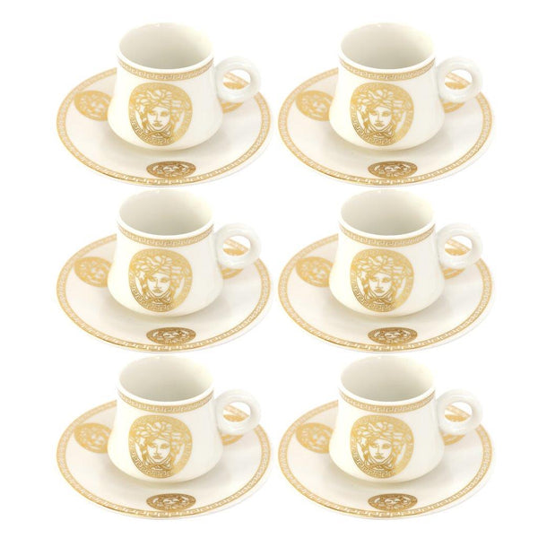 Ceramic Coffee Cup and Saucer Set of 6 Pcs Abstract Print Design 100 ml 12 cm