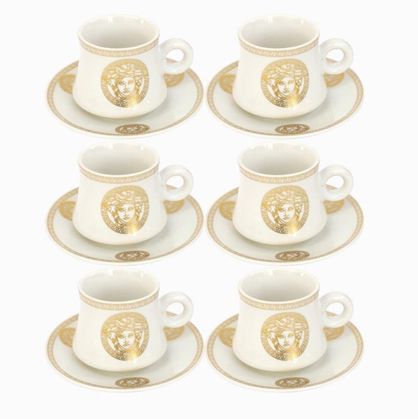 Ceramic Tea Cup and Saucer Set of 6 Pcs Abstract Print Design 200 ml/14 cm