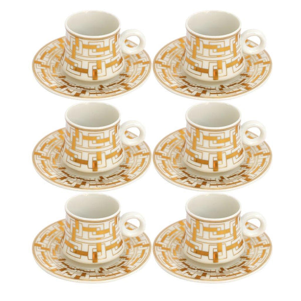 Ceramic Coffee Cup and Saucer Set of 6 Pcs Abstract Print Design 100 ml 12 cm