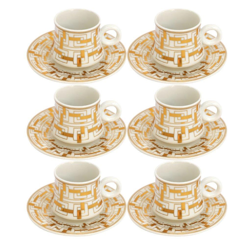 Ceramic Coffee Cup and Saucer Set of 6 Pcs Abstract Print Design 100 ml 12 cm