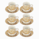 Ceramic Coffee Cup and Saucer Set of 6 Pcs Abstract Print Design 200 ml 14 cm