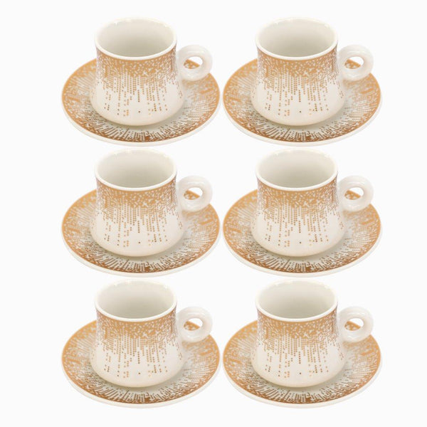 Ceramic Coffee Cup and Saucer Set of 6 Pcs Abstract Print Design 200 ml 14 cm