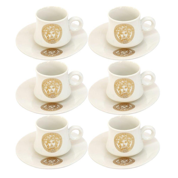 Ceramic Coffee Cup and Saucer Set of 6 Pcs Abstract Print Design 100 ml/12 cm