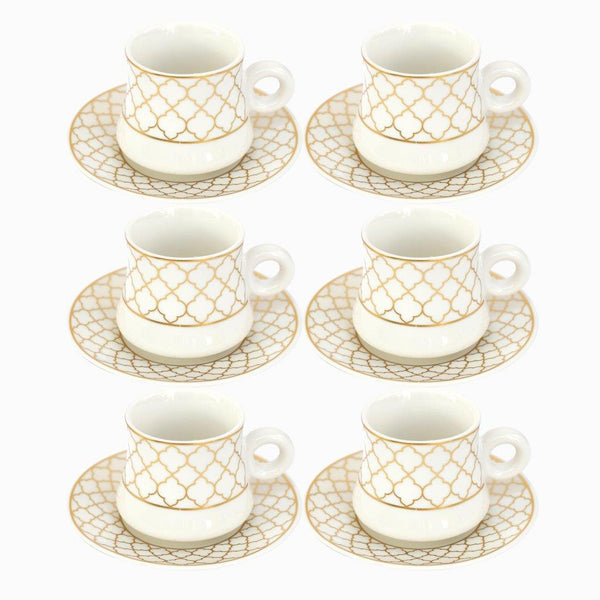 Ceramic Tea Cup and Saucer Set of 6 Pcs Abstract Print Design 200 ml/14 cm