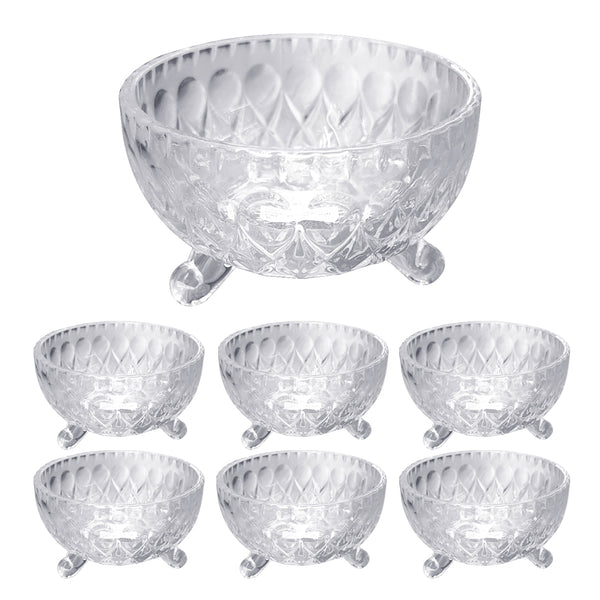 Crystal Cut Glass Ice Cream and Dessert Bowl Set of 7 Pcs 18*9/10*6 cm