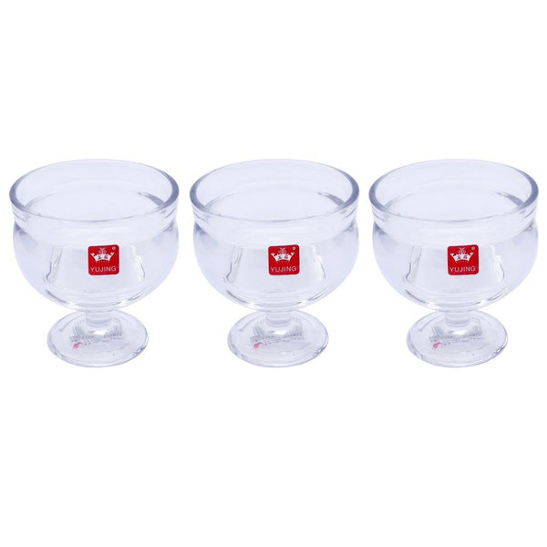 Crystal Cut Glass Footed Ice Cream and Dessert Bowl Set of 3 Pcs 9.5*10 cm