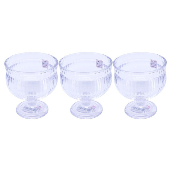 Crystal Cut Glass Footed Ice Cream and Dessert Bowl Set of 3 Pcs 9.5*10 cm