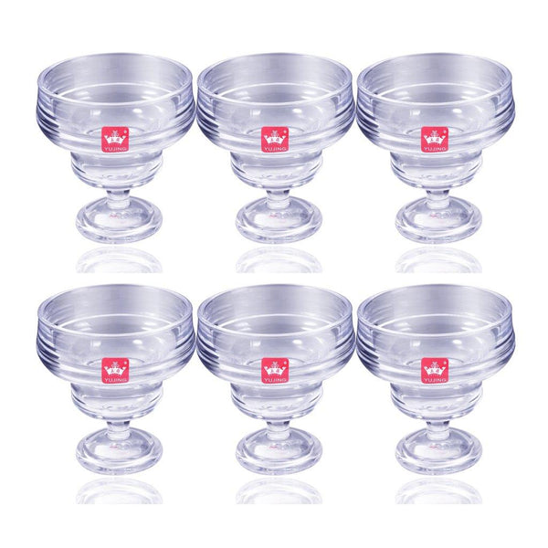 Crystal Cut Glass Footed Ice Cream and Dessert Bowl Set of 3 Pcs 10.5*10 cm