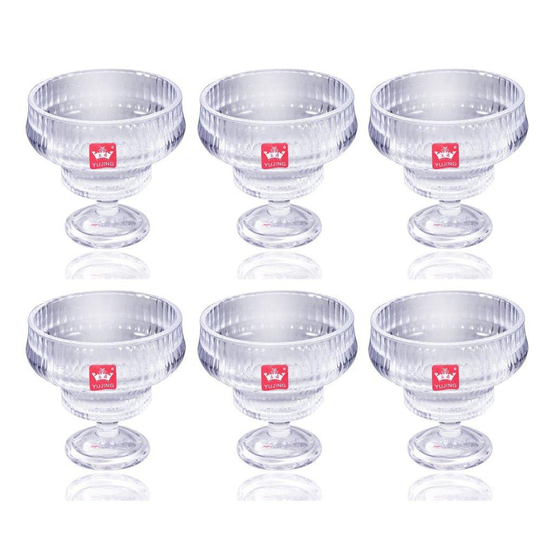 Crystal Cut Glass Footed Ice Cream and Dessert Bowl Set of 3 Pcs 10.5*10 cm