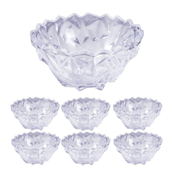 Crystal Cut Glass Ice Cream and Dessert Bowl Set of 7 Pcs 24.5*12/11.5*5.5 cm