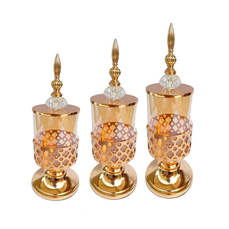 Elegant Glass Craft Gold Candleholder Wedding Table Centrepiece set of 3 Pcs 28*12/30*12/32*12 cm