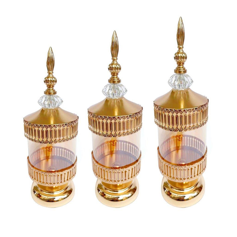 Elegant Glass Craft Gold Candleholder Wedding Table Centrepiece set of 3 Pcs 30*10/31*10/32*10 cm