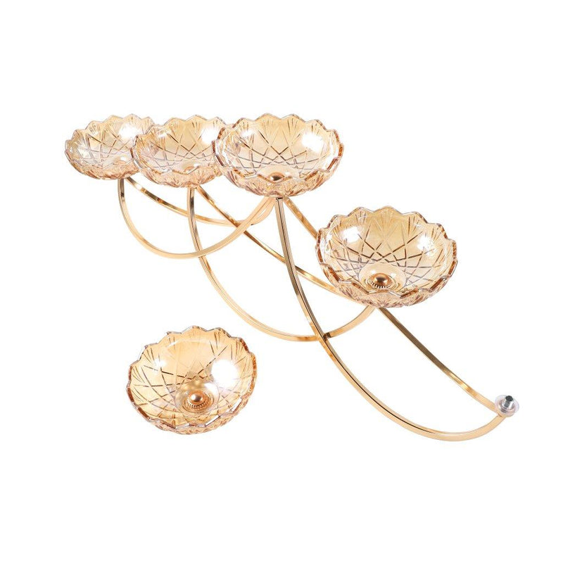 Metal Iron and Glass Golden Dessert Serving dry fruit decoration 5 plates 15.5*24*70 cm