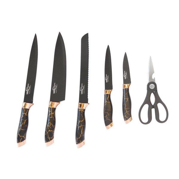 Premium Quality Stainless Steel Chef Kitchen Knife Set of 7 Pcs Black Handle