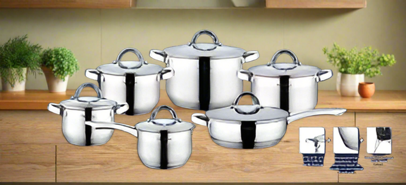 Stainless Steel Cooking Pot Stockpot Casserole Set of 12 Pcs cm