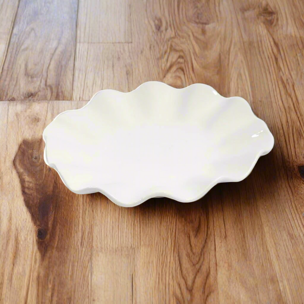 White Ceramic Tableware Ceramic Ruffle Serving Platter 9"