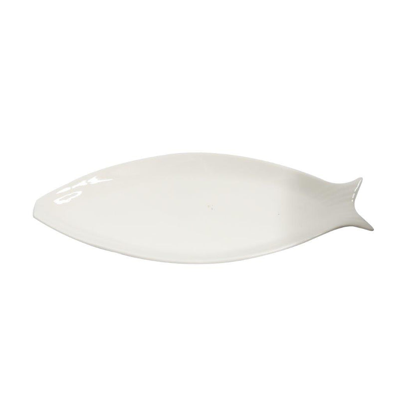 White Ceramic Tableware Ceramic Serving Plate Fish Design  16"