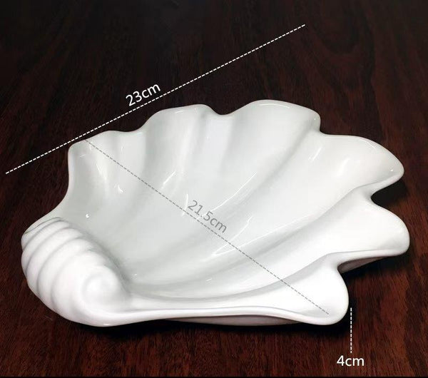 White Ceramic Tableware Ceramic Serving Plate Leaf Design  9"