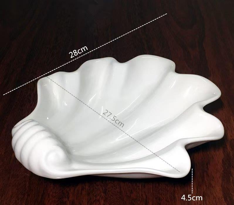 White Ceramic Tableware Ceramic Serving Plate Leaf Design  11"