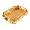 Gold Metal Glass Base Deco Rectangular Serving Tray Set of 2 Pcs