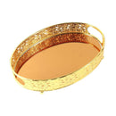 Gold Metal Glass Base Deco Oval Serving Tray Set of 2 Pcs