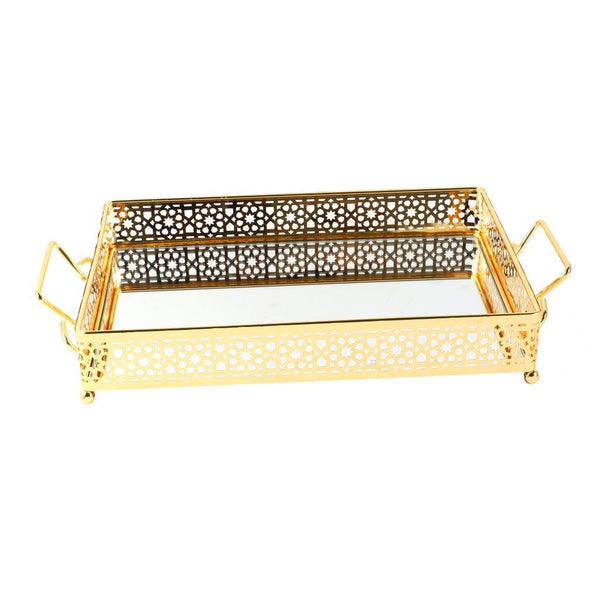 Deco Gold Metal Glass Base Rectangular Serving Tray Set of 2 Pcs