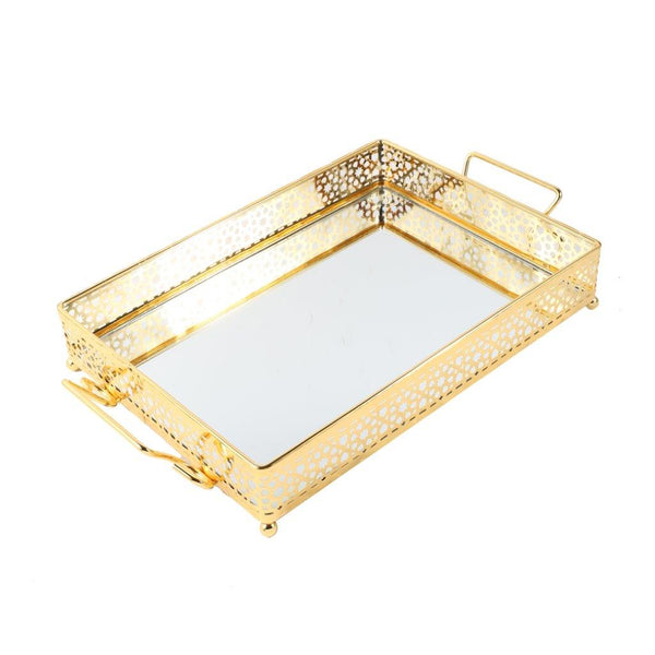 Deco Gold Metal Glass Base Rectangular Serving Tray Set of 2 Pcs