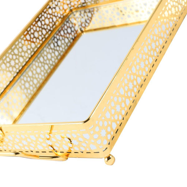 Deco Gold Metal Glass Base Rectangular Serving Tray Set of 2 Pcs