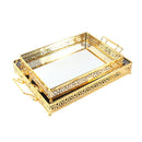 Deco Gold Metal Glass Base Rectangular Serving Tray Set of 2 Pcs