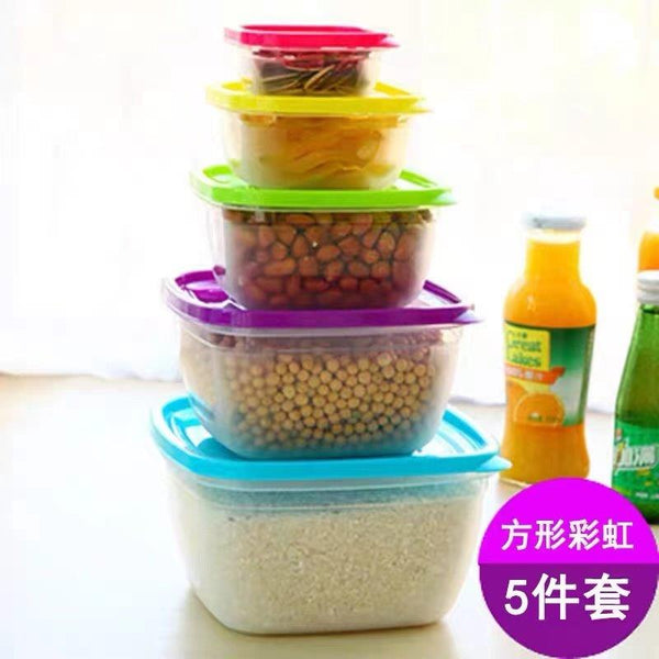 Multipurpose Mixed Colours Plastic Storage Box Food Container Set of 5 Pcs