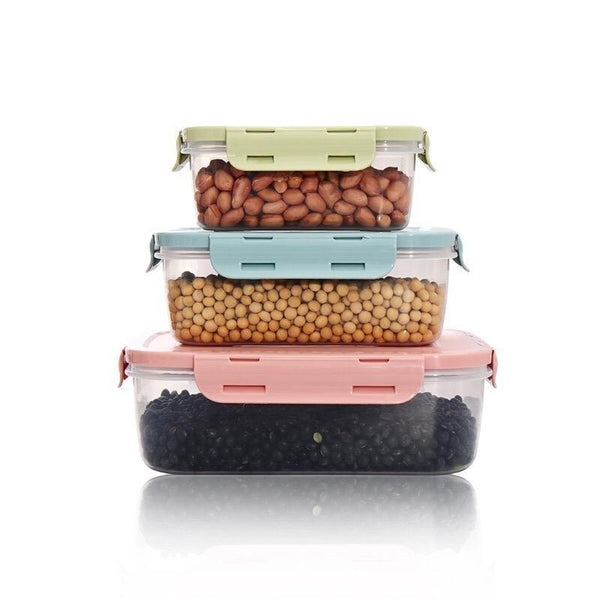 Multipurpose Mixed Colors Plastic Storage Box Food Container Set of 3 Pcs