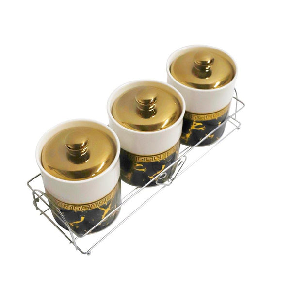 Abstract Print Ceramic Canister Set of 3 Pcs and Stand 650 ml