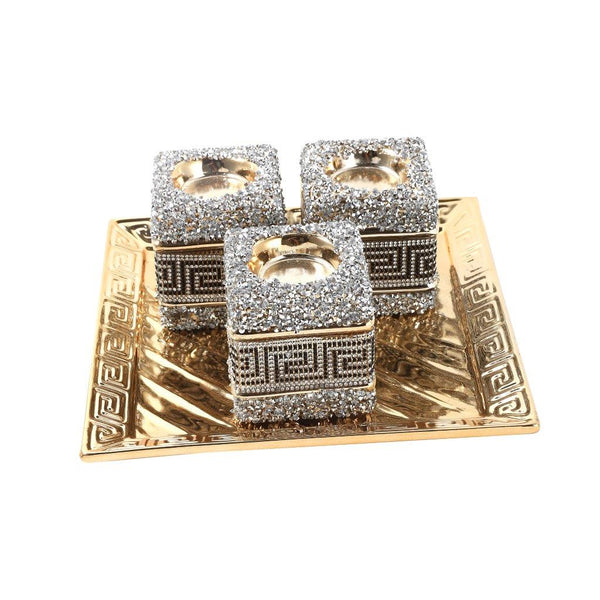 Ceramic Hand Crafted Gold Greek Key Design Candleholder Plate 23*23*2,7.5*7.5*8 cm