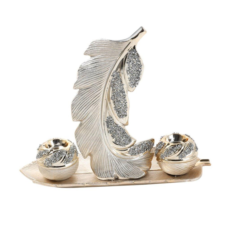 Ceramic Hand Crafted Gold Leaf Shaped Candleholder Plate 43*19*10.5/16.5*7*30.5/8.5*8.5*8 cm