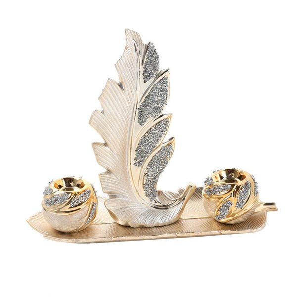 Ceramic Hand Crafted Gold Leaf Shaped Candleholder Plate 42*5*19*10.5/15*7*31/8.5*8.5*8 cm