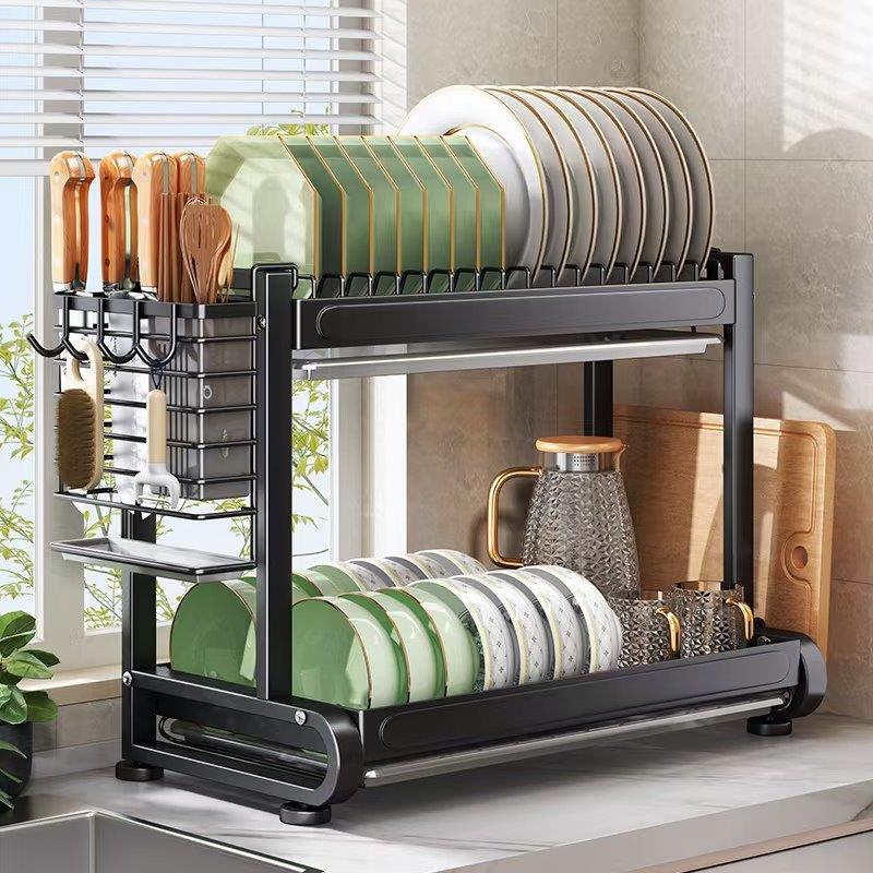 Kitchen Storage Metal Dish Rack 2 Tier Cutlery Storage Organizer 43*27*33.5 cm