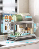 Kitchen Storage Metal Dish Rack 2 Tier Cutlery Storage Organizer 43*27*33.5 cm