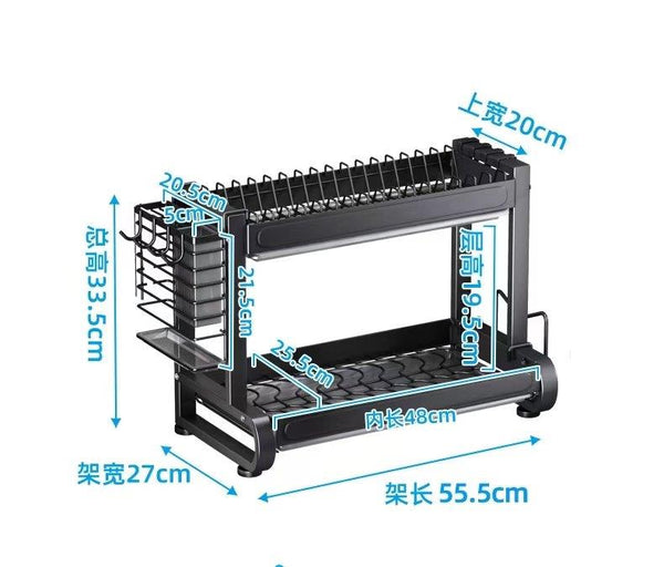 Kitchen Storage Metal Dish Rack 2 Tier Cutlery Storage Organizer 55.5*27*33.5 cm