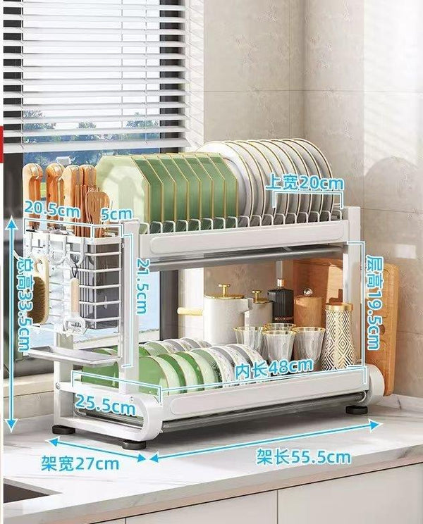 Kitchen Storage Metal Dish Rack 2 Tier Cutlery Storage Organizer 55.5*27*33.5 cm