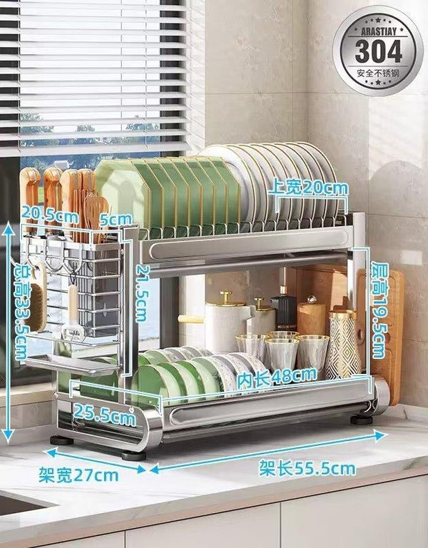 Kitchen Storage Metal Dish Rack 2 Tier Cutlery Storage Organizer 55.5*27*33.5 cm