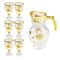 Gold Deco Water and Beverage Jug Decanter and Footed Tumblers Set of 7 Pcs