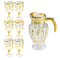 Gold Deco Water and Beverage Jug Decanter and Footed Tumblers Set of 7 Pcs