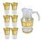 Gold Deco Water and Beverage Jug Decanter and Footed Tumblers Set of 7 Pcs