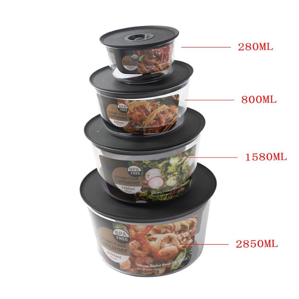 Multipurpose Clear Color BPA Free Plastic Storage Box Food Container Set of 4 Pcs 2850 ml+1580 ml+800 ml+280 ml  Diameter 21.9*12.8cm