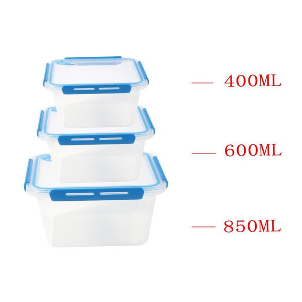 Multipurpose Clear Plastic Clip Lock Lunch Box  Storage Box Food Container Set of 3 Pcs 850 ml/600 ml/400 ml  15.5x12x9.6cm /15.5x12x6.9cm / 15.5x12x4.8cm